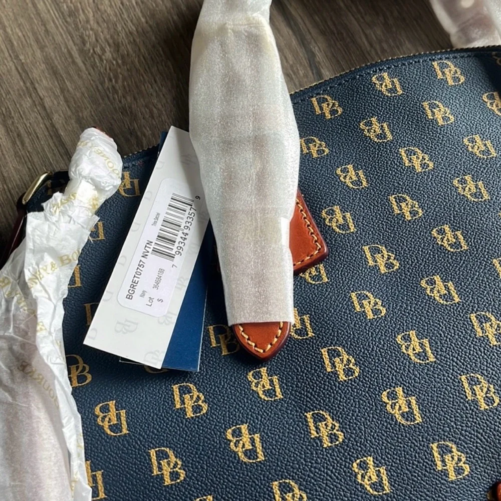 NWT Dooney & Bourke Monogram Navy Trina Satchel